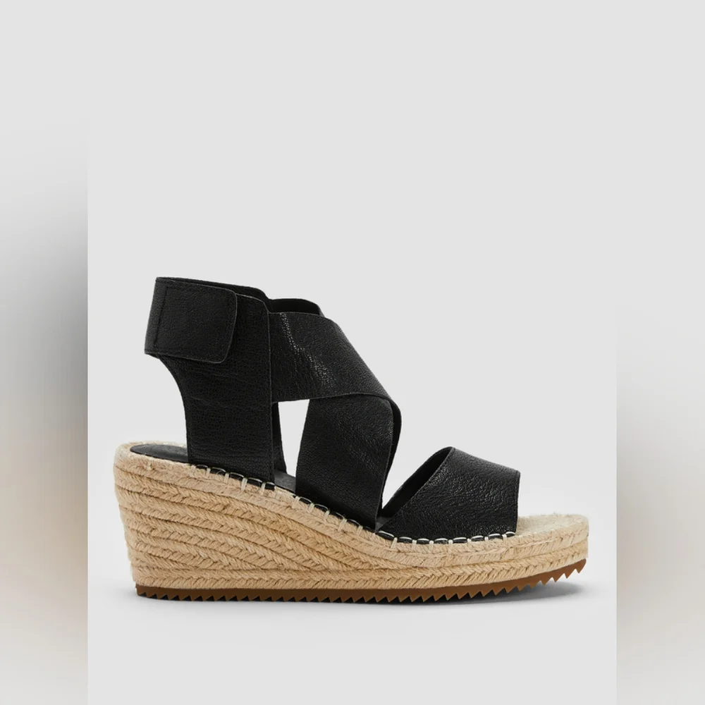 Eileen‎ Fisher Willow Tumbled Leather Wedge Espadrille Black